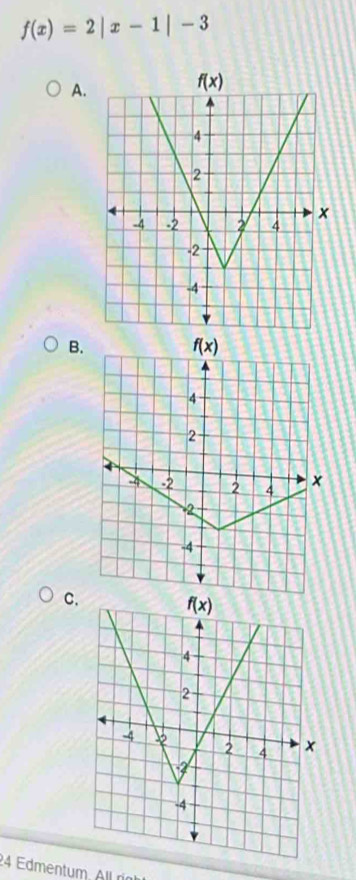 f(x)=2|x-1|-3
A.
B
C.
24 Edmentum. All ri