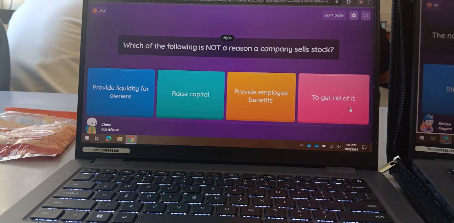 230
8891 2825
The n
Which of the following is NOT a reason a company sells stock?
Provide liquidity for Raise capital
Provide employee
St
owners benefits To get rid of it
Claire
SaintAime
50110000098809