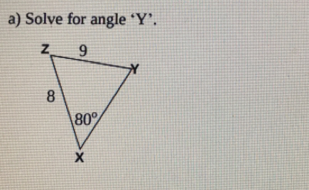 Solve for angle ‘Y’.