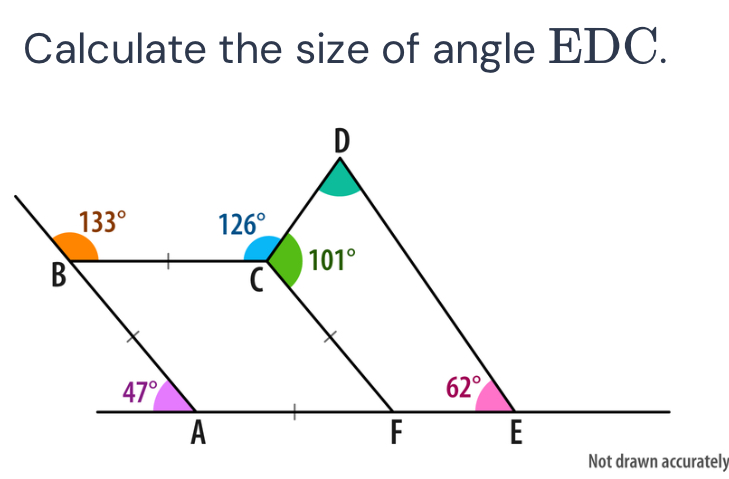 Calculate the size of angle EDC.