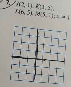 J(2,1), K(3,5),
L(6,5), M(5,1); x=1