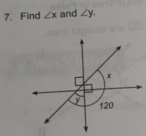 Find ∠ x and ∠ y.