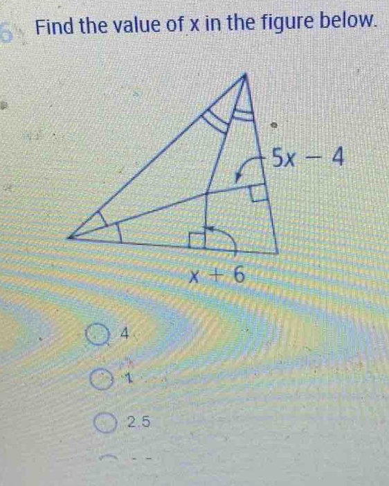 Find the value of x in the figure below.
4
1
2.5