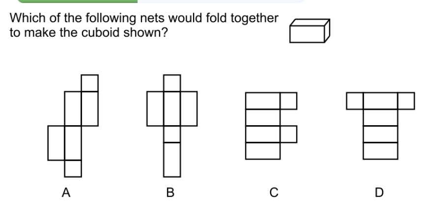 Solved: Which of the following nets would fold together to make the ...