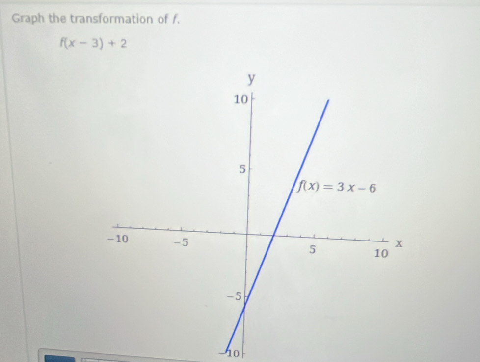 Graph the transformation of f.
f(x-3)+2
10