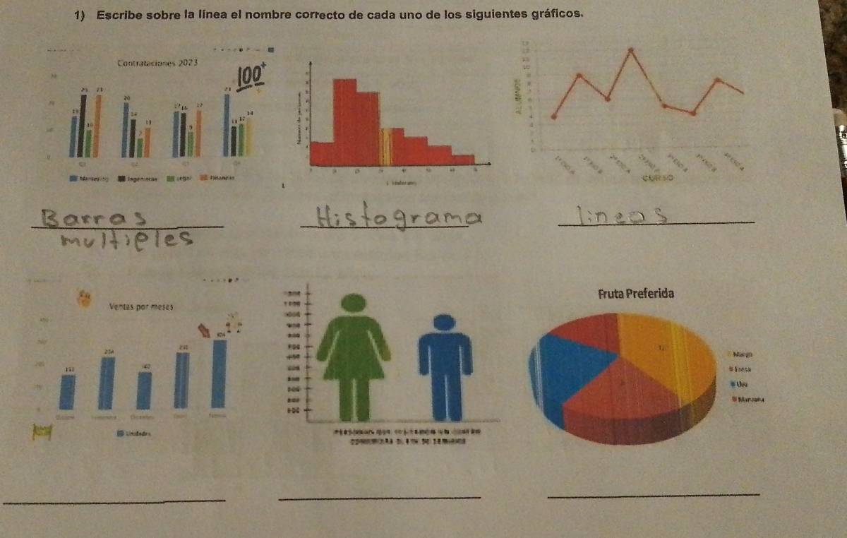 Escribe sobre la línea el nombre correcto de cada uno de los siguientes gráficos. 
_ 
_ 
_ 
_ 
_ 
_