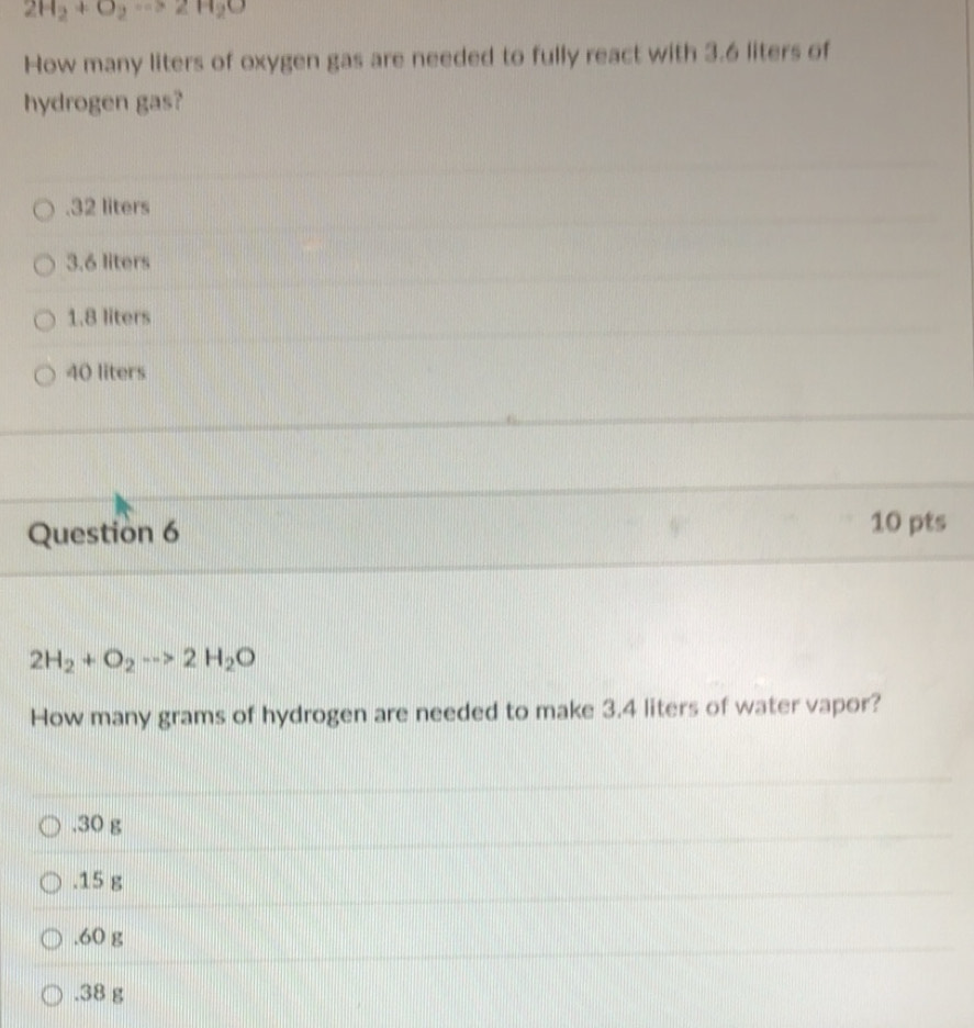 Solved: 2H_2+O_2to 2H_2O How many liters of oxygen gas are needed to ...