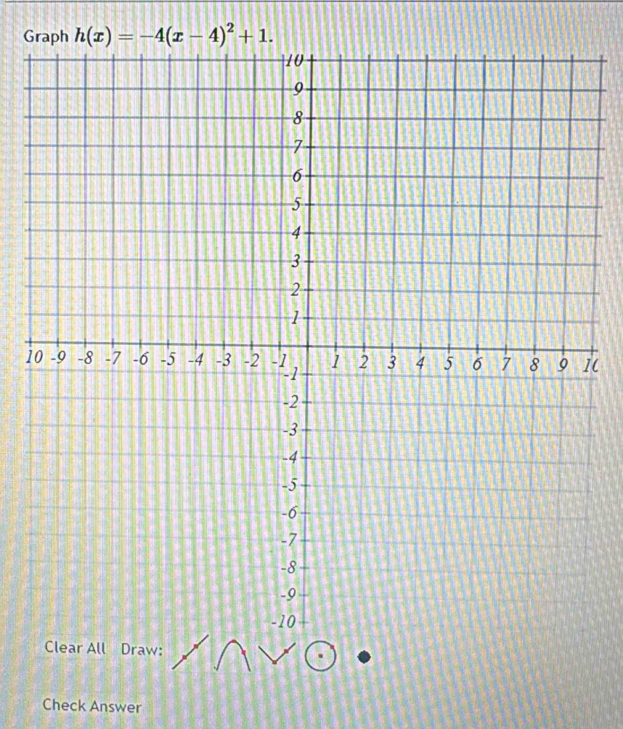 Gr h(x)=-4(x-4)^2+1. 
1( 
ll Draw: 
Check Answer