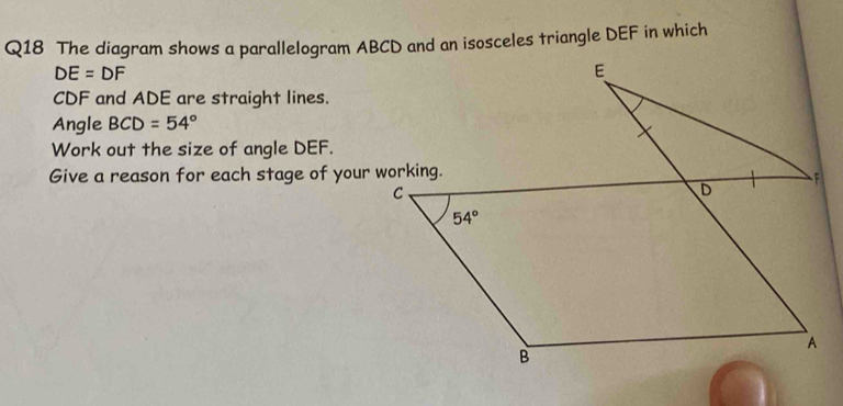 Solved: The diagram shows a parallelogram ABCD and an isosceles ...