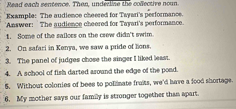 Solved: Read each sentence. Then, underline the collective noun ...