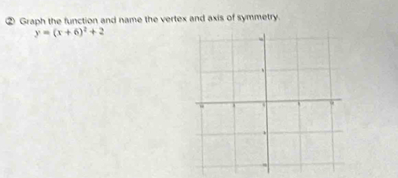 ② Graph the function and name the vertex and axis of symmetry.
y=(x+6)^2+2