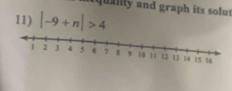 qua ty and graph its sofu 
11) |-9+n|>4