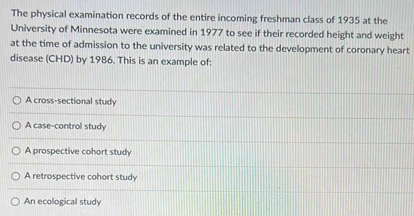 Solved: The physical examination records of the entire incoming ...