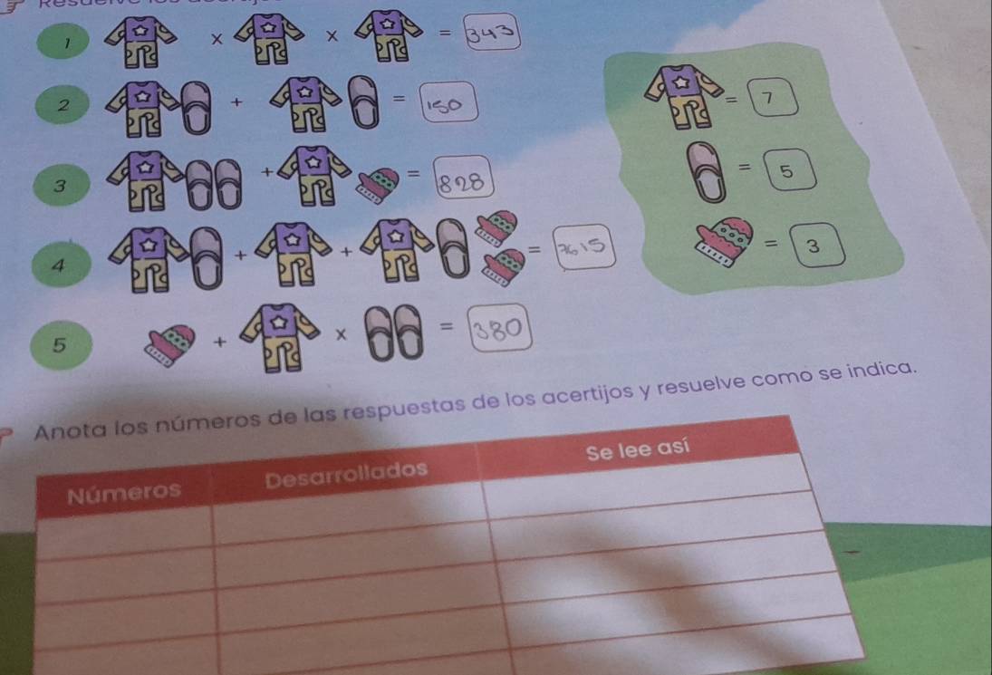 1
X 3 =
2 
+
7 arrow
=
GH= 7
3
x^(29) =
□ =5
=( 
4 
+ 
. frac O ^□ 
3= 3
5 
+
x| =
los acertijos y resuelve como se indica.