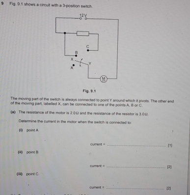Solved: Fig. 9.1 shows a circuit with a 3 -position switch. Fig. 9.1 ...