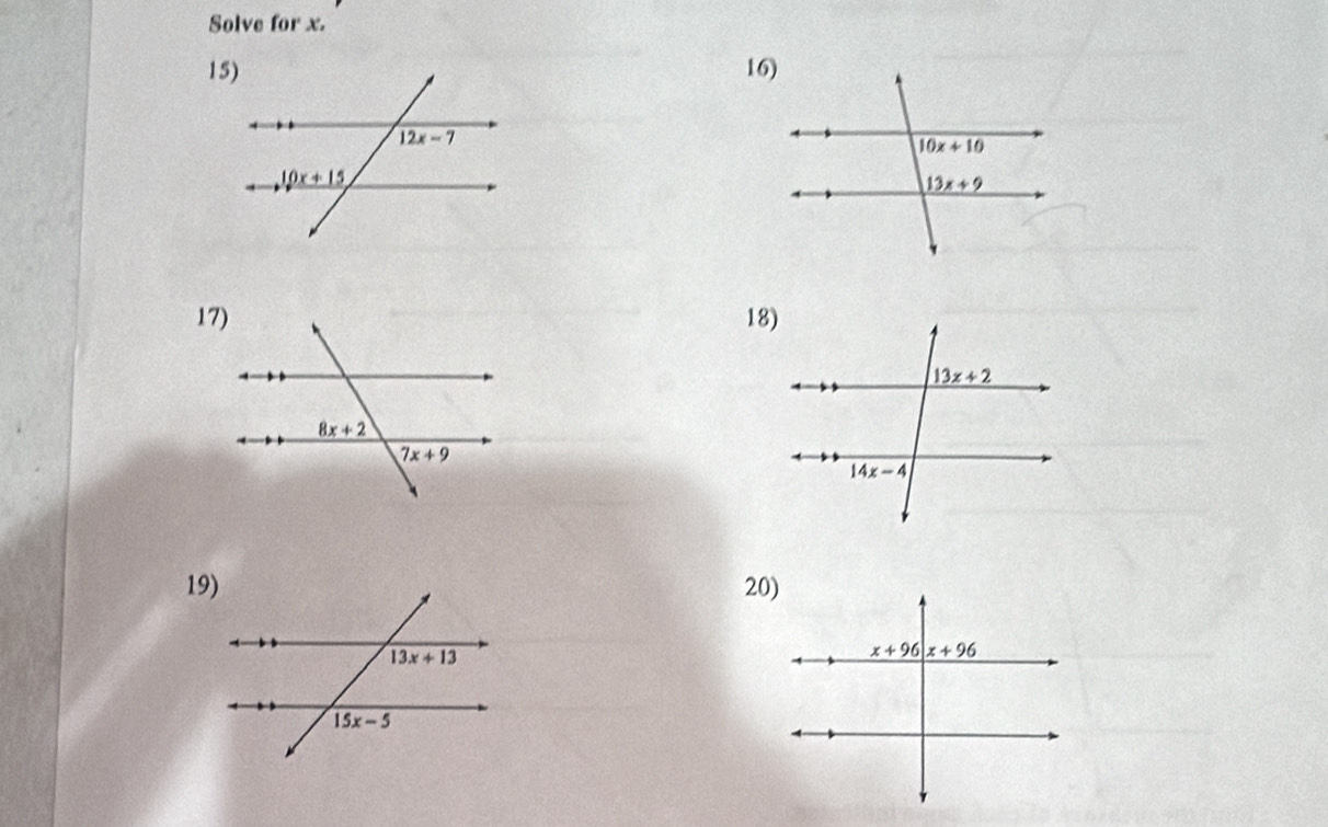 Solve for x.
16)
17)18)
20)