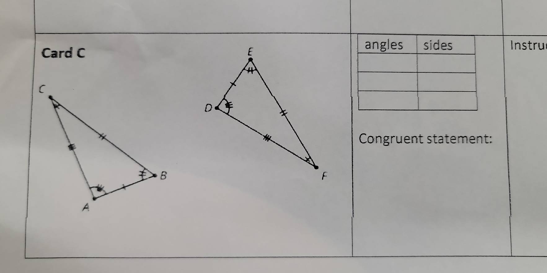 Card C 
nstru 
Congruent statement: