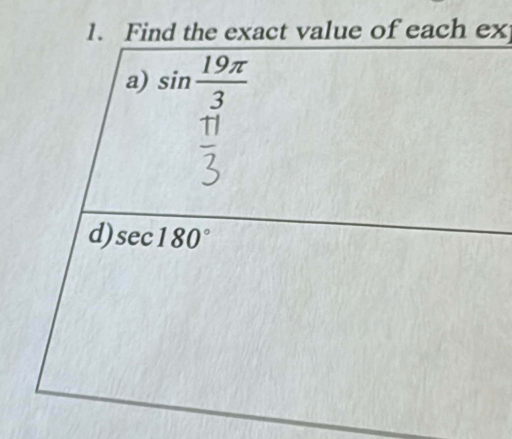 xact value of each ex