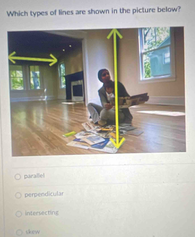 Solved: Which types of lines are shown in the picture below? parallel ...