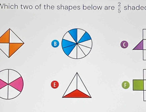 Solved: Which two of the shapes below are 2/5 shade B E A [Math]