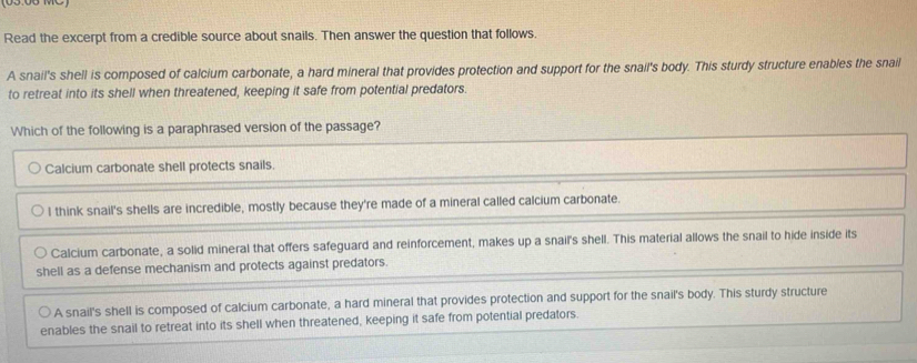 Solved: Read the excerpt from a credible source about snails. Then ...