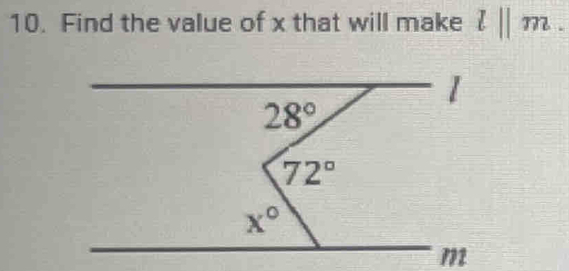 Find the value of x that will make l||m.