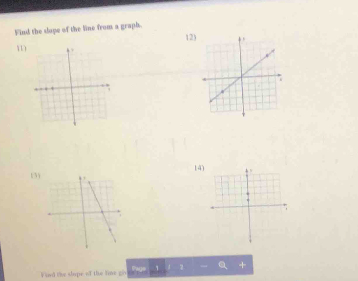 Find the slope of the line from a graph. 
12) 
11 
14) 
13) 
Fisd the slope of the line giv Page 1 1 2 
+