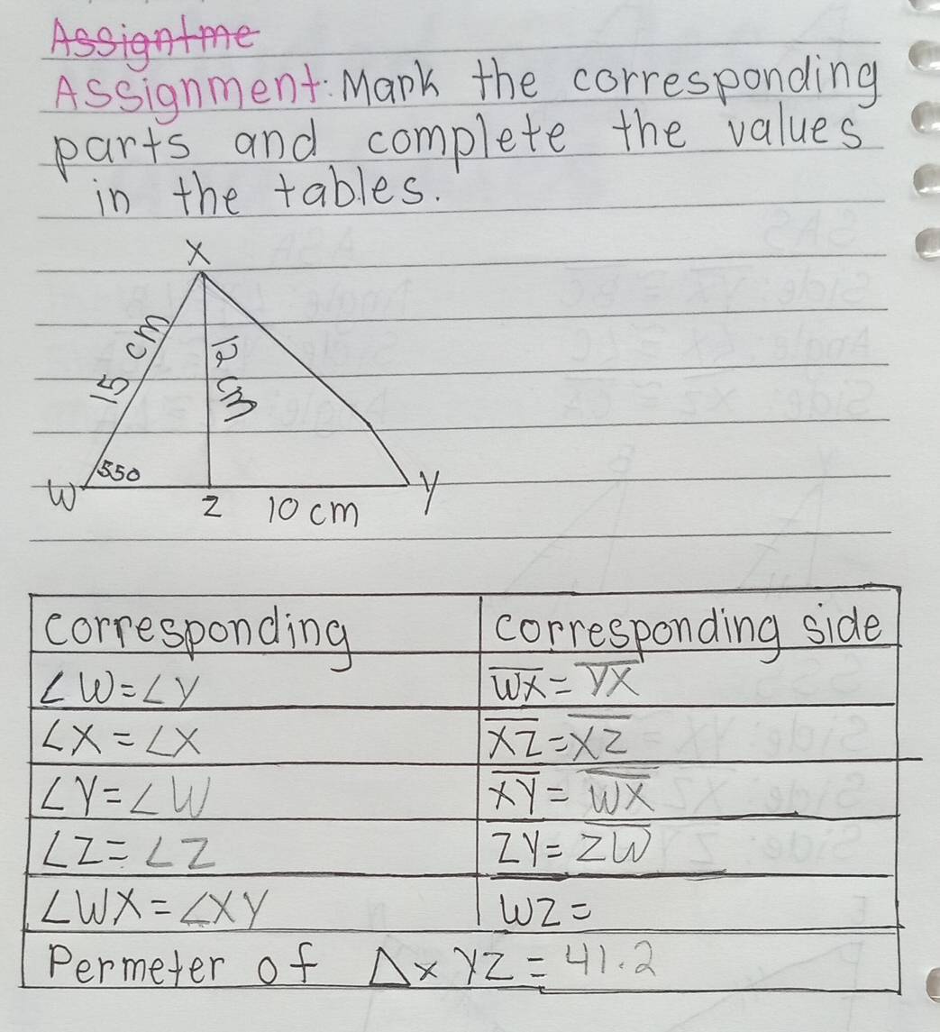 Asr>
Assignment. Mark the corresponding
parts and complete the values
in the tables.