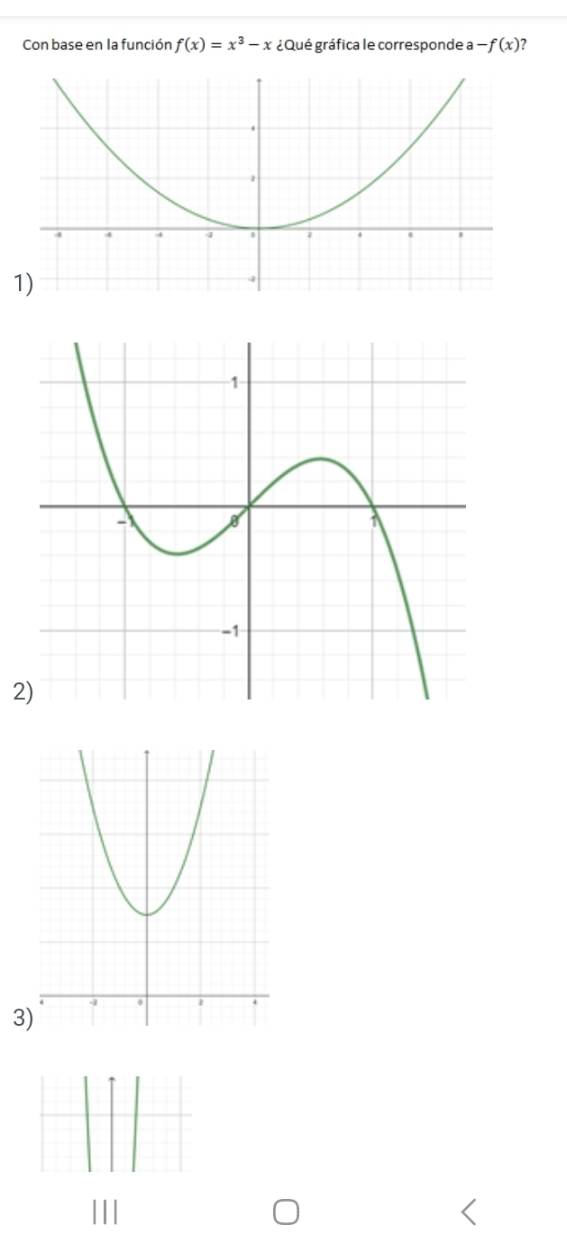 Con base en la función f(x)=x^3-x ¿ Qué gráfica le corresponde : a-f(x)
2 
3) 
'''