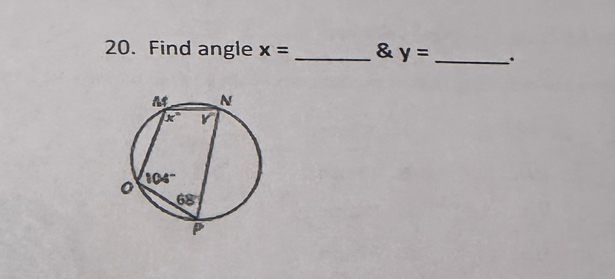 Find angle x= _& y= _.