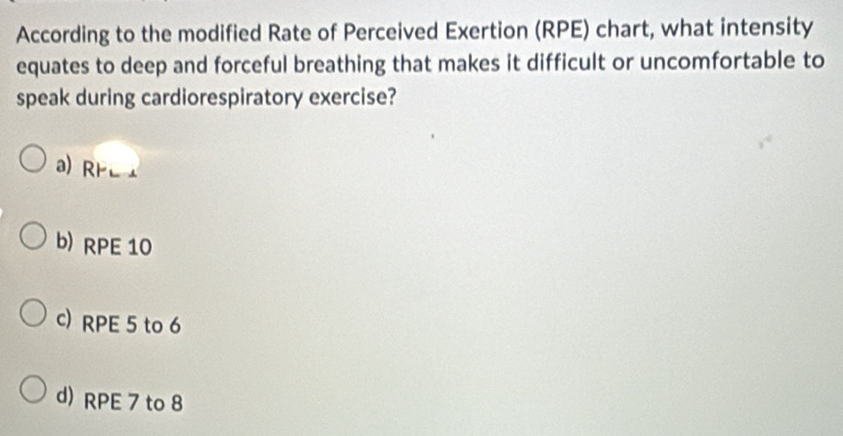 Solved: According to the modified Rate of Perceived Exertion (RPE ...