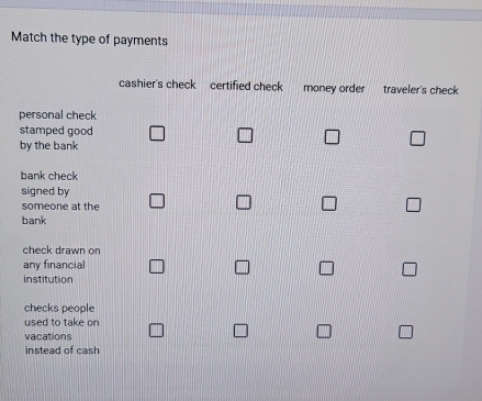 Match the type of payments