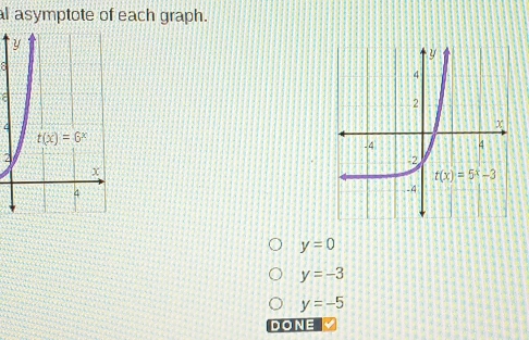 al asymptote of each graph.
:
4
2
y=0
y=-3
y=-5
DONE