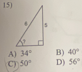 A) 34° B) 40°
C) 50° D) 56°