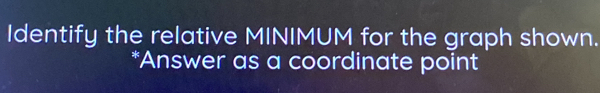 Identify the relative MINIMUM for the graph shown. 
*Answer as a coordinate point