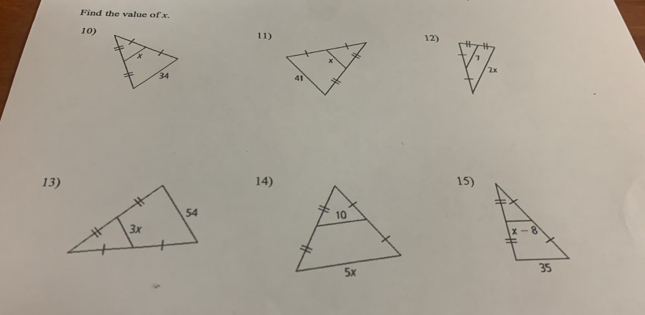 Find the value of x
10)11)
12)
2×
13)14)15)