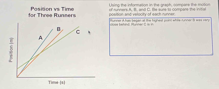 Solved: Using the information in the graph, compare the motion Position ...