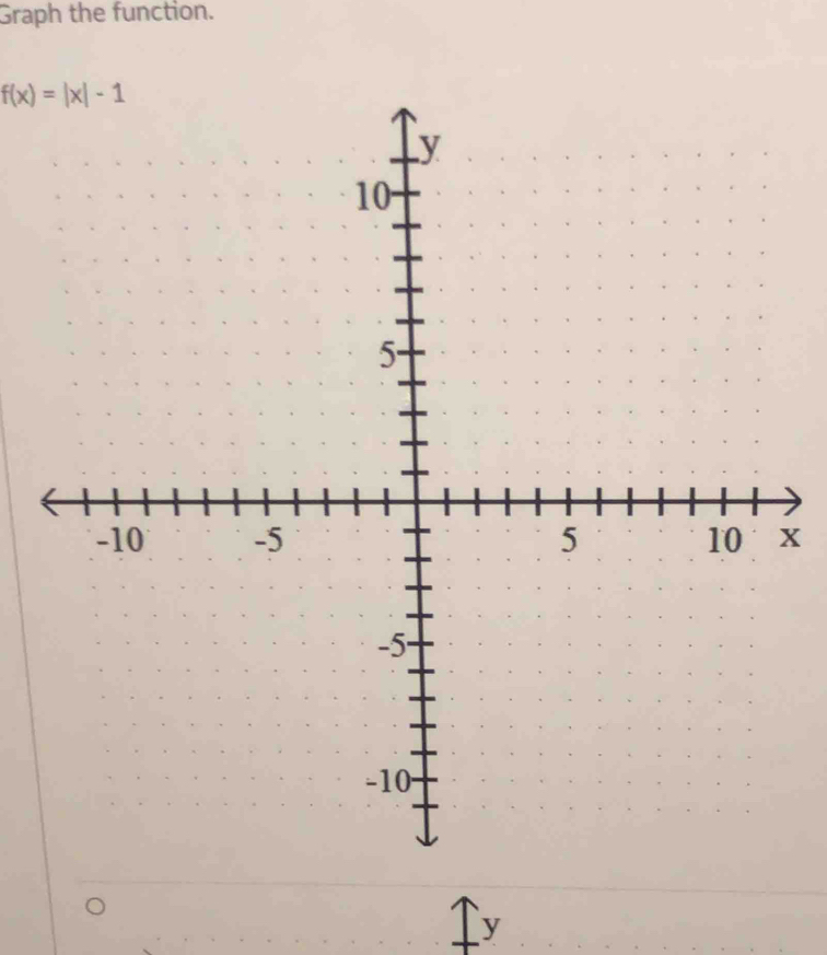 Graph the function.
f(x)=|x|-1
x
y