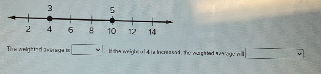 The weighted average is v. If the weight of 4 is increased, the weighted average will ∴ △ AB)1)