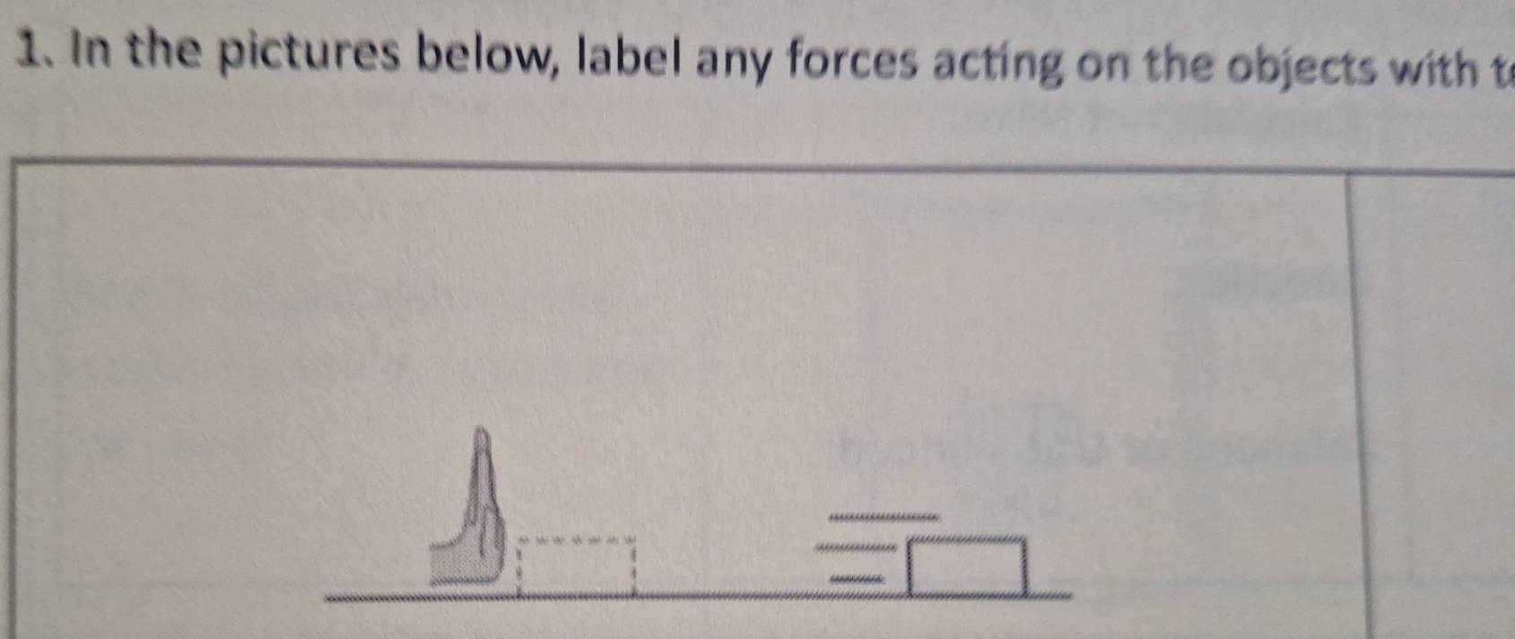 In the pictures below, label any forces acting on the objects with t