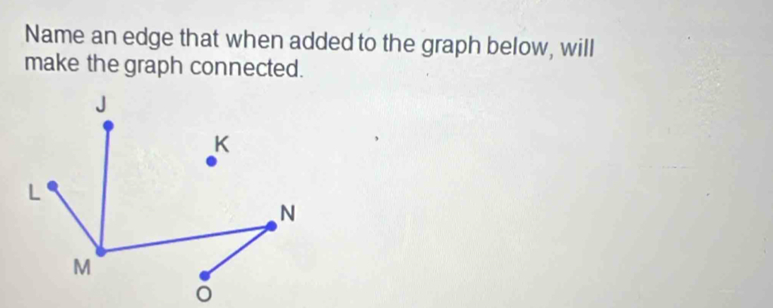 Name an edge that when added to the graph below, will 
make the graph connected.