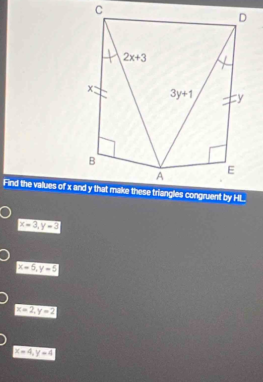 x=3,y=3
x=5,y=5
x=2,y=2
x=4,y=4