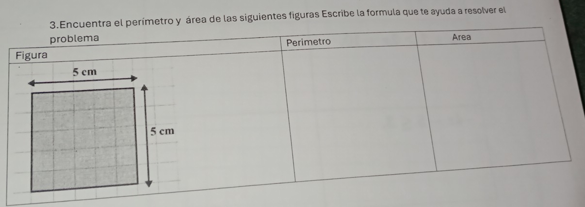 área de las siguientes figuras Escribe la formula que te ayuda a resolver el