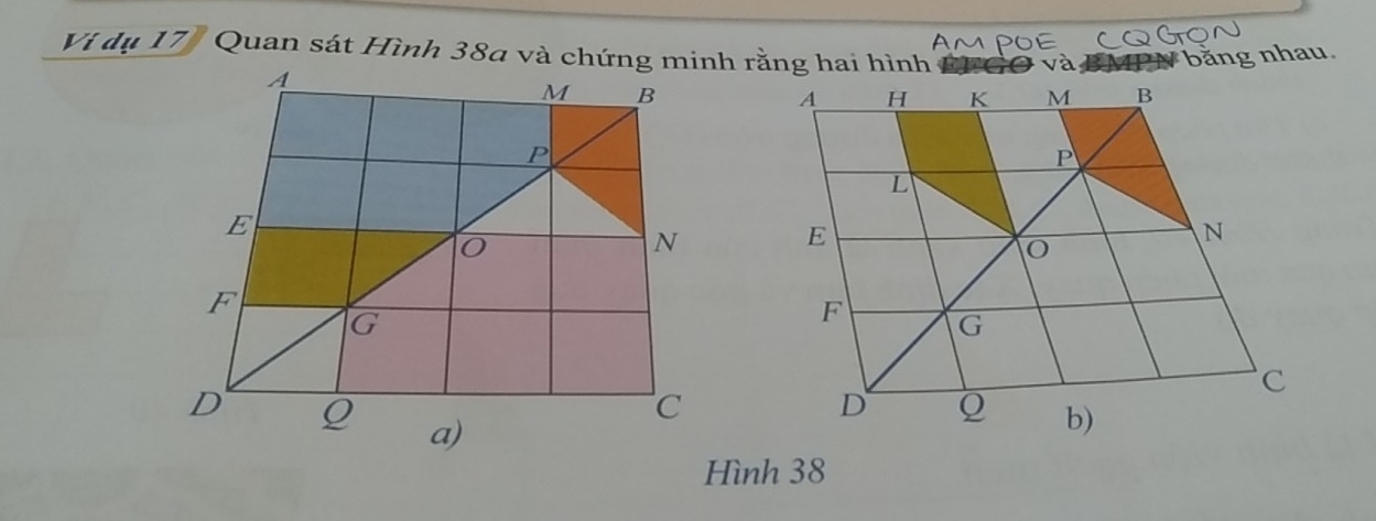 Ví dụ 17 Quan sát Hình 384 và chứng minh rằng hai hình bằng nhau. 
Hình 38