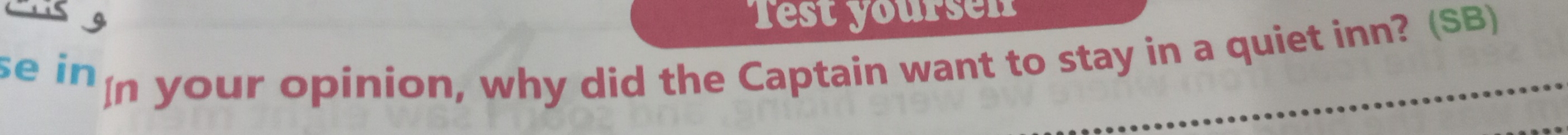 Test yoursen 
se in your opinion, why did the Captain want to stay in a quiet inn? (SB)