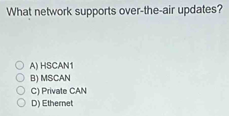 What network supports over-the-air updates?
A) HSCAN1
B) MSCAN
C) Private CAN
D) Ethernet