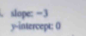 slope: =3
y-intercept: 0