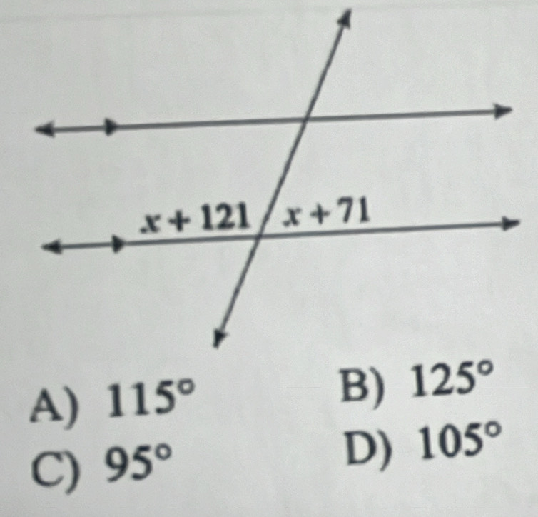 A) 115°
C) 95°
D) 105°