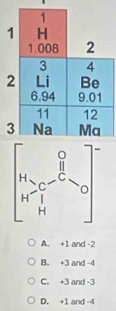 beginbmatrix H_S_0^(_r)^0 H_rfrac end(bmatrix)^-
A. +1 and -2
B. +3 and -4
C. +3 and -3
D. +1 and -4