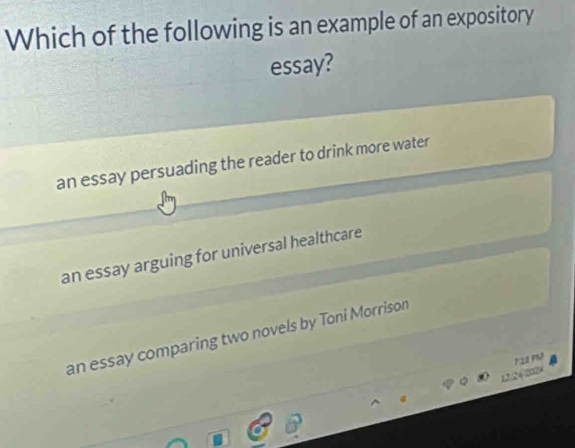 Solved: Which of the following is an example of an expository essay? an ...
